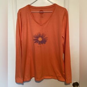 Life Is Good Womens Daisy Heart Graphics Tee L/S Orange Sz Large - IEC